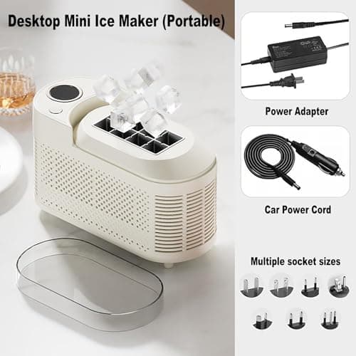 Ice Maker Machine,Compact Ice Maker Machine, Electric Automatic Ice Making, 8 Cubes/Batch, 120W Energy Efficient, USB-C & Car Charger Compatible For Office/Travel (Cream Colour) — view 2
