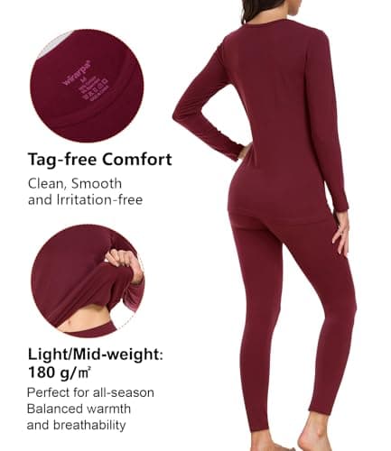 wirarpa Women's Thermal Underwear Set Cotton Base Layer Top & Bottoms L — view 2