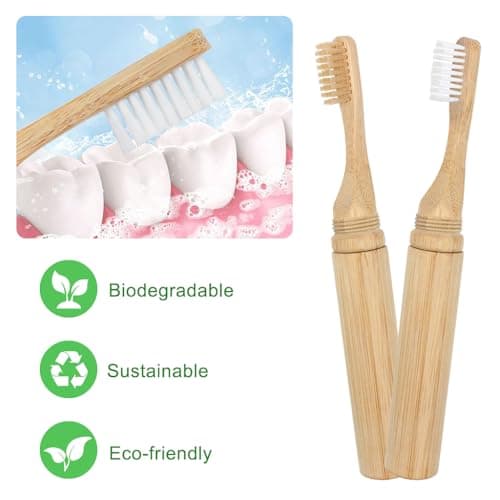 SWKJ Portable Bamboo Toothbrushes, 2 Pcs Folding Bamboo Toothbrush — view 4