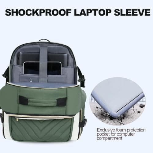 VANKEAN 40L Laptop Backpack Women Laptop Bag BEIGE-ARMY GREEN — view 3