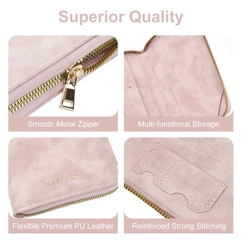 ILIYAH RFID Anti-Theft Passport Wallet Holder - Waterproof PU Leather Family Travel Document Organizer with Safe Zipper (Pink) — view 6