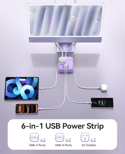 ORICO 1.5M Extension Lead with USB Slots, PD 20W USB C Charger Purple — view 3
