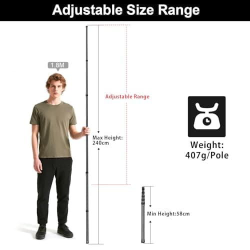 Tent Pole Carbon Fiber, Telescopic Tarp Poles 2.4M, Camping Adjustable Tarp Poles, Extendable Tent Poles 58-240cm, Awning Poles for Camping, Backpacking, Hiking, Canopy & Outdoor Shelter(Set of 2) — view 3