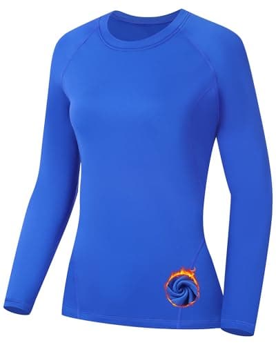 Runhit Thermal Tops Womens Long Sleeve Fleece Lined Compression Shirt Soft Warm Base Layer Moisture Wicking Sports Underwear for Ski, Running Gym Workout Royal Blue M