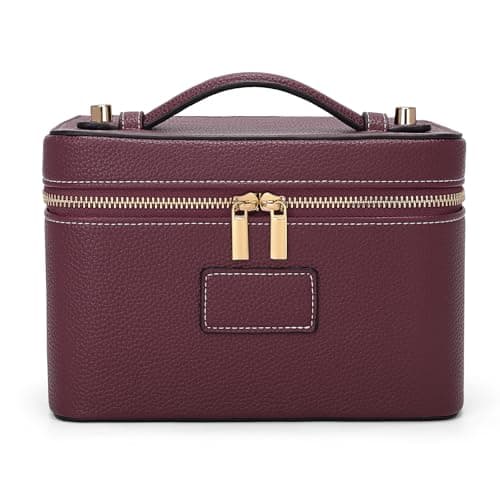 HiTotes Makeup Bag Vanity Case for Women Leather Vanity Bag Travel Toiletry Bags Makeup Organizer with Removable Divider for Daily Use