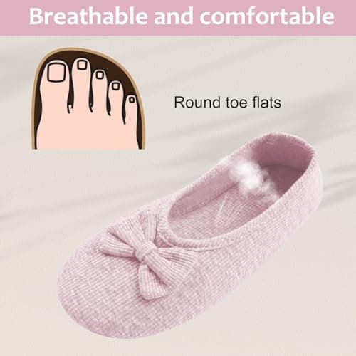 OFFCUP Women's Slippers, Memory Foam Lightweight Terry Towelling Slippers, Cosy Ballerinas Slippers, Foldable Ballerinas, Indoor Non-Slip Cotton Warm Slippers, Large — view 6