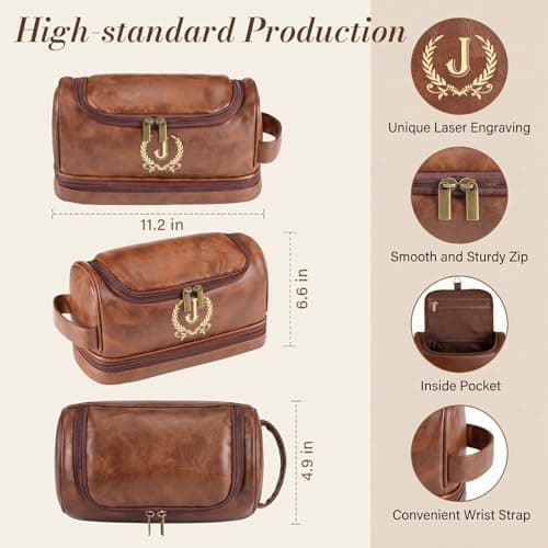 Personalized Toiletry Bag for Men, Gifts for Men, Custom Leather Mens Toiletries Travel Kit, Customize Shaving Bags, Men's Gift Ideas for Christmas, Anniversary, Birthday, Dad, Grandpa, Lover(M) — view 6