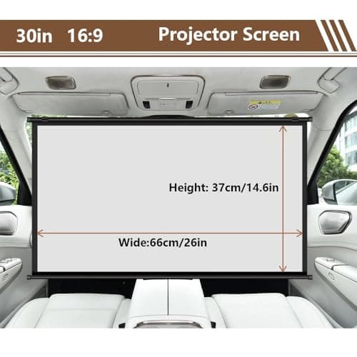 HOUKOIKBUG Projector Screen 30" 40" Portable Projector Screen For Car, Manual Pull Down Roll Up Mini Movie Screen, 16:9, 4K HD Projection Screen For Fitting Car, Travel, Camping(30in) — view 2