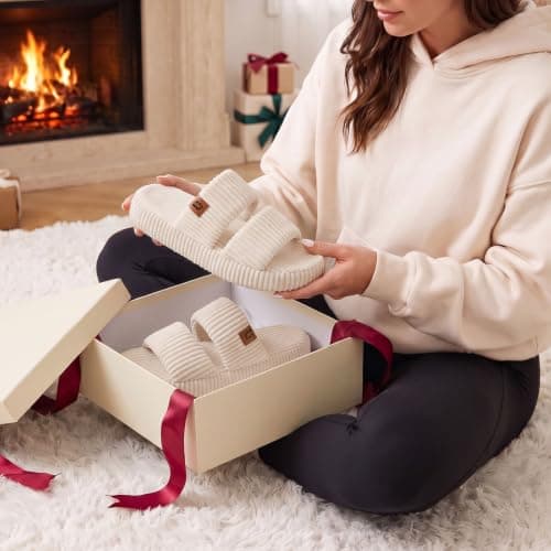 LongBay Women's Memory Foam Open Toe Slippers Lightweight Bedroom Comfy Indoor House Shoes Beige, 7-8 — view 3