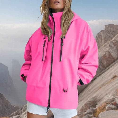 Lightweight Waterproof Jackets Women, Women's Waterproof Jackets Ladies Lightweight Windproof Packable Rain Jacket Raincoat Outdoor Windproof Running Golf Cycling Hiking Jacket with Hood 1-Hot Pink M — view 2