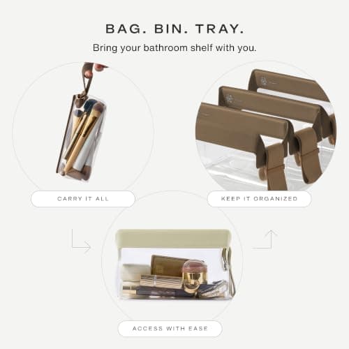 Cadence Parcel - Clear Travel Kit with Zipperless Magnetic Closure - Chestnut, Small - Durable, Leak-Resistant and TSA Approved Toiletry Bag - Modular Organization - Recycled TPU (.5 Qt) — view 4