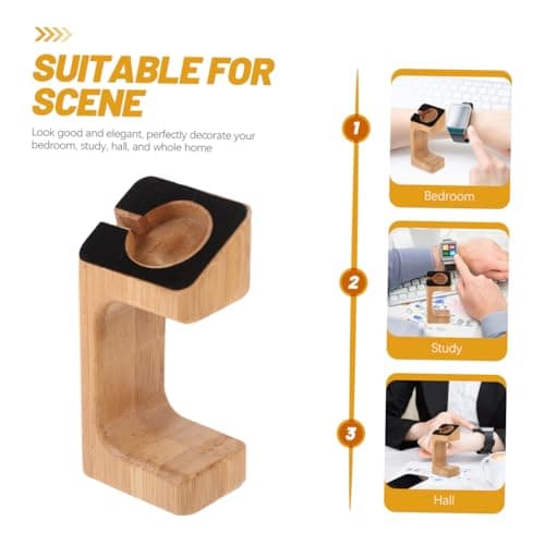 Angoily Bamboo Smart Watch Charger Stand with Non-slip Base, Compatible Smart Watch Stand and Travel Charger Dock for Convenient Desktop Charging and Organisation — view 3
