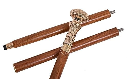 Samara Nautical Vintage Brass Handle Victorian Telescope Fold able Wooden Walking Stick Walking Cane — view 6