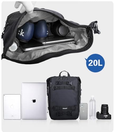 Rhinowalk Motor Pannier Bag 10/20/30L Multifunctional Waterproof Rear Rack Trunk Motorcycle Seat Bag, Black 20L — view 2