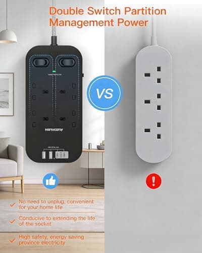 Black 4 Way Outlet Extension Lead with 4 USB Slots(2 USB C), 1.8M Cable — view 2