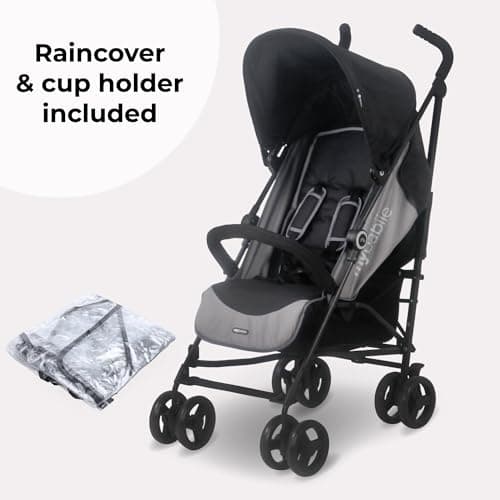 My Babiie MB02 Plus Stroller - from Birth to 4 Years (22kg), Lightweight & Compact Umbrella Fold, Travel Buggy for Toddlers, Pushchair Includes Cup Holder and Rain Cover - Black & Grey — view 3