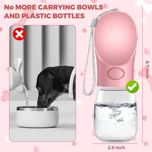 Dog Water Bottle for Walking,350ml Dog Travel Water Bottle, Portable Pet Water Dispenser Antibacterial Food Grade Leak Proof Dogs Cat Drink Bottles, Pet Outdoor Drinking Cup Gift - Pink — view 2
