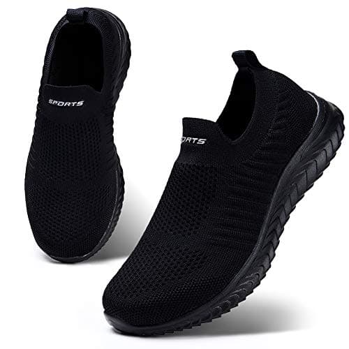 HKR Womens Trainers Slip On Walking Shoes Athletic Running Shoes Casual Lightweight Tennis Sneaker Breathable Sport Gym Fitness Shoes , Black All Black, 8 UK