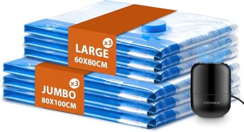 Vacuum Storage Bags - MONVANE 6 Pack Space Saver Bags with Wired Electric Air Pump Suitable for Travel Luggage Suitcase Clothing