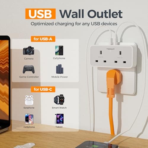 TESSAN Double Plug Adapter UK with 2 USB — view 4