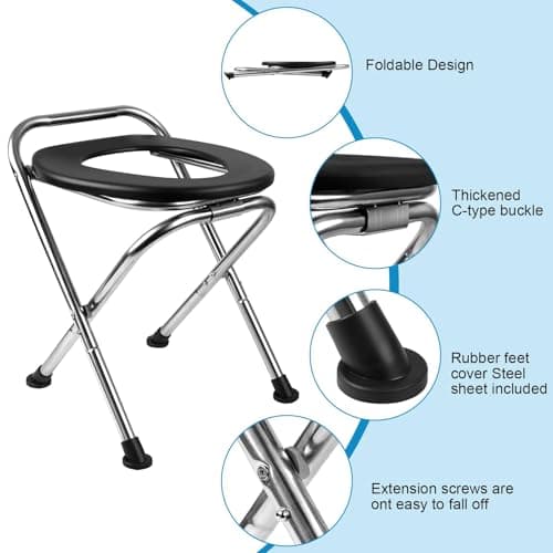 HXSEMAYIG Portable Toilet for Camping, Portable Toilet Seat, Portable Toilet Travel, Stainless Steel Portable Toilet, Foldable Portable Toilet for Camping/Car(Black) — view 4
