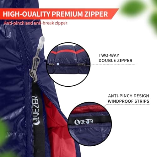 QEZER Down Sleeping Bag,Lightweight Rectangular Winter Sleeping Bag [1180g/1860g] for Adults and Kids 4 Season Camping, Hiking,Warehouse and Moutaineering Outdoor (Blue, 600g down) — view 5