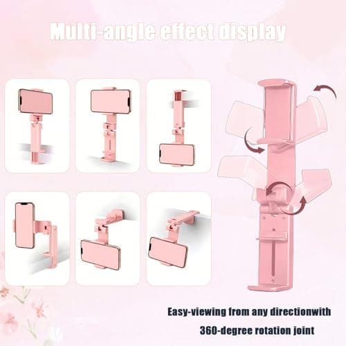 360° Rotating Portable Phone Holder - Universal Foldable Phone Mount for Airplane, Car, Desk | Hands-Free Stand for iPhone, Samsung, Smartphones | Travel Must-Have with Anti-Slip Base (Pink) — view 3