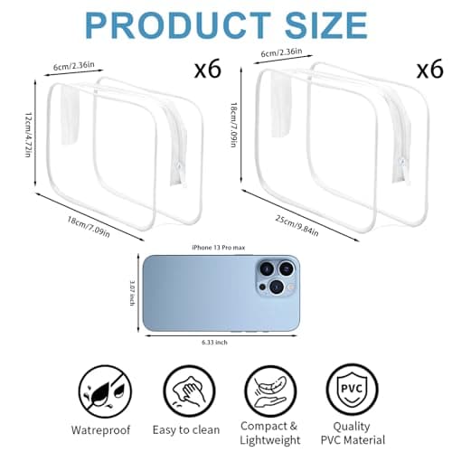 X-BLTU 12 Pcs Clear Travel Toiletries Bag with Zipper, for Women Men, White — view 2