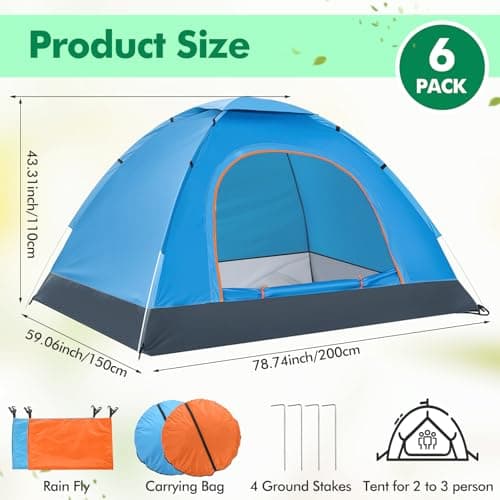 Woanger 10 Pack Bulk 2 Person Camping Tents for Homeless Lightweight Outdoor Tent with Rain Fly and Carrying Bag Waterproof Windproof Setup Pop Up for Homeless Camping Backpacking (Blue Orange) — view 3