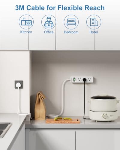 US to UK Plug Adapter, 3 Outlets for American/EU Electronic Devices — view 3