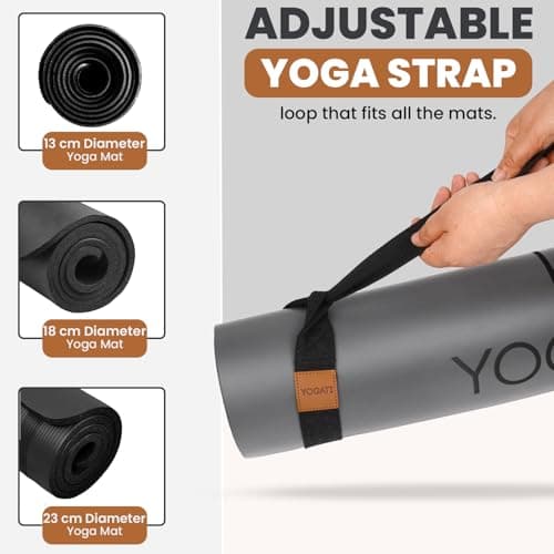 YOGATI® Adjustable Non-Slip Yoga Mat Strap | Yoga Straps for Stretching, Pilates Mat Carry Strap and Fitness Stretch Straps, Exercise Mat Sling for Travel, Gym, Studio and Home Workouts - Black — view 2