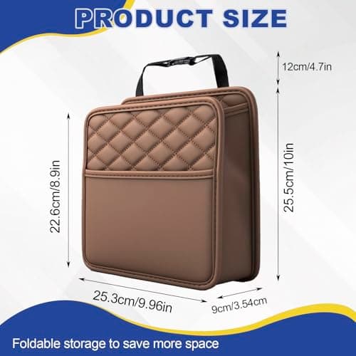 VAGCARS Car Seat Organiser, Waterproof Leather Car Seat Back Storage Box, Hanging Car Storage Bag, Foldable Auto Organizer Back Seat, Universal Auto Document Holder for Kids & Adults (Brown) — view 2