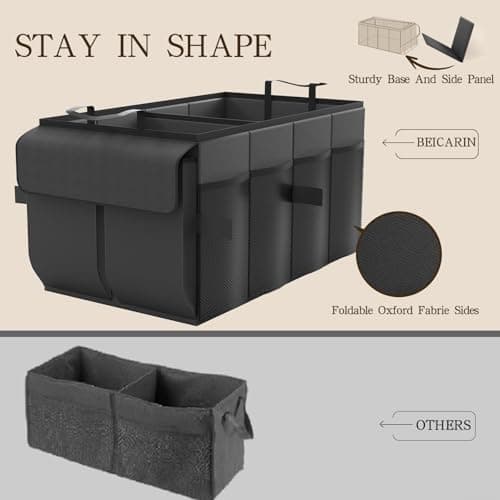 Beicarin Trunk Organizer for Car - Car Organizer, Foldable Trunk organizer for SUVs & Sedans, Sturdy Car Organization for Car Accessories, Tools, Sundries, Size 51x34x27cm — view 3