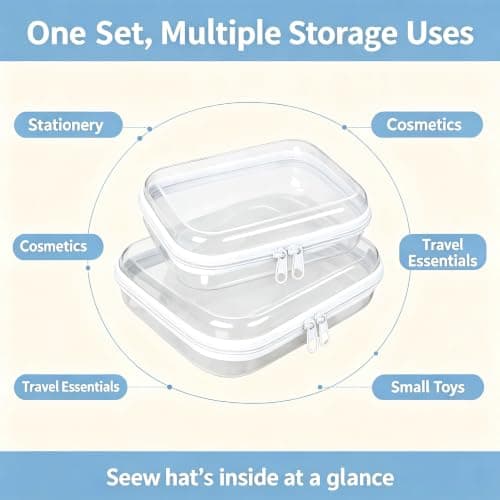 2 Pack Clear Toy Storage Bags – Waterproof Hard Case Zipper Pouches, Double Zipper Organizer for Blocks Puzzles Board Games, Travel Makeup or Cables (Small & Medium Combo) — view 6