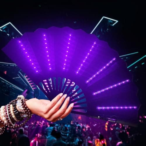 Light Up Rav-e Fan, Folding Handheld Fa-n, Light U-p Hand F-an, Led Handhe-ld, Portable With Light, L-ight Up Festival Folding, Travel Multipurpose Handheld Fa-n, Carnival Accessories — view 4