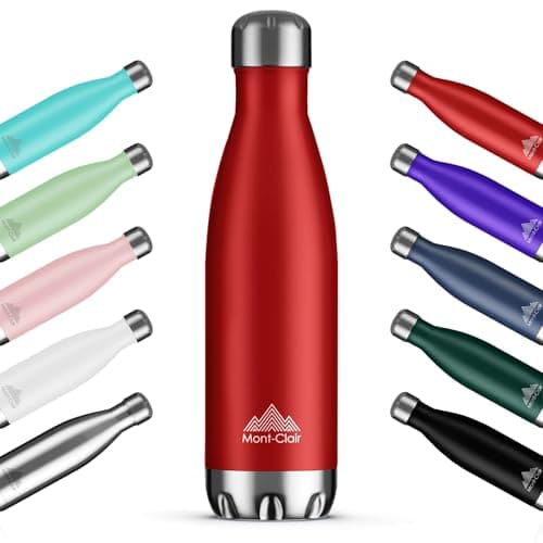 Mont-Clair H2O Stainless Steel Water Bottle, Vacuum Insulated - BPA Free, 12h Hot & 24h Cold Drinks, Metal Water Bottle 500ML Leakproof, Ideal for Adult, Kids, Running - Red
