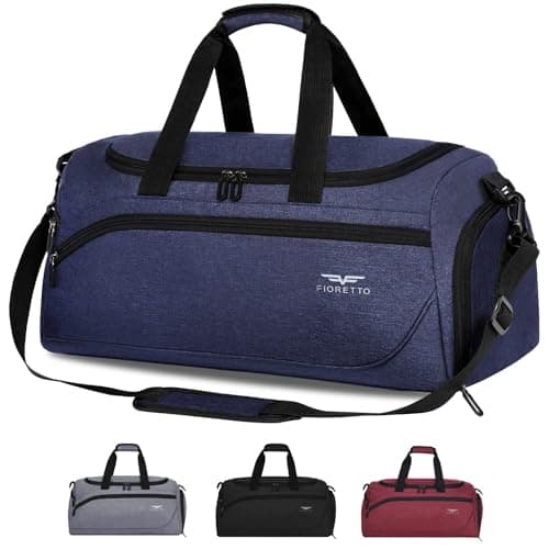 FIORETTO 35L Mens Sports Gym Bag with Wet Pocket & Shoe Compartment,Travel Duffle Bag Overnight Bag with Padded Shoulder Strap, Water-Resistant Sports Holdall for Swimming, Basketball Dark Blue