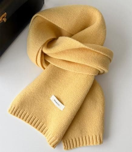 Kovake Winter Wool Scarf Warm Cashmere Scarf - 100% Wool - Soft Knitted Scarf Autumn Winter Solid Versatile Shawl Neck Wrap for Women Mens, 160 x 20 cm (Yellow) — view 6
