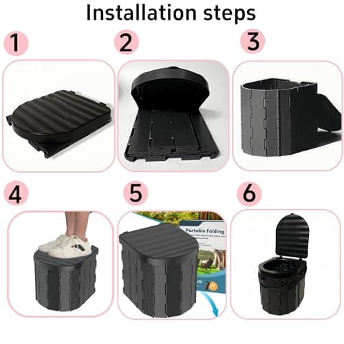 Collapsible Portable Toilet for Adults - Extra Tall Camping and Travel Toilet with Lid and Carry Bag for Car Emergencies (20 Cleaning Bags) — view 6