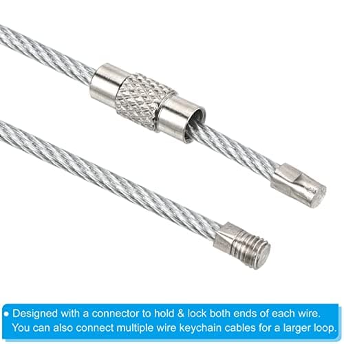 PATIKIL 3.5 Inch Length Wire Keychain Cable, 5 Pack Stainless Steel Key Ring Loop, Silver — view 5