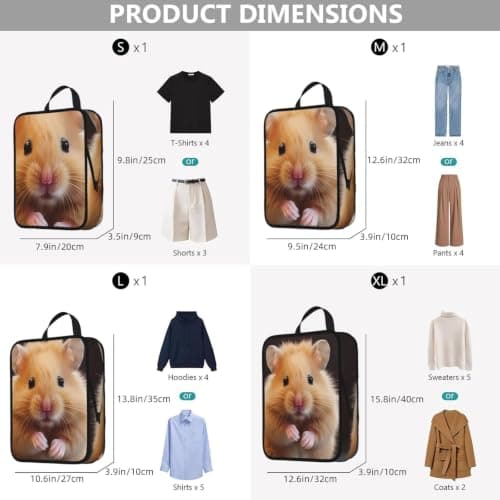 Maroon Hamster Compression Packing Cubes 4 Set, Travel Organiser Bags with Double Zippers for Suitcase Luggage Backpack — view 3
