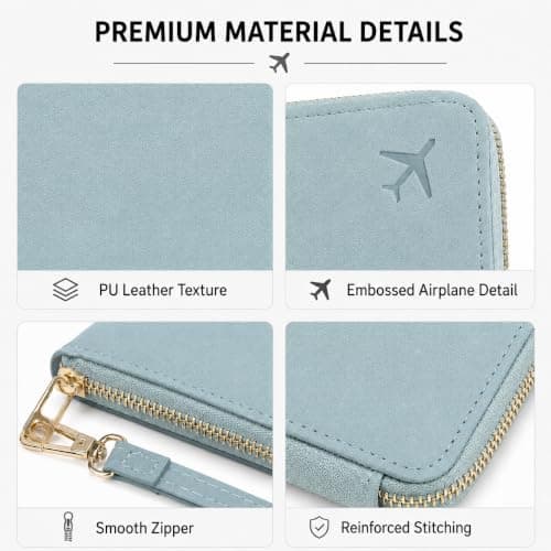 ILIYAH RFID Passport Wallet Holder - PU Leather Travel Document Organiser with Zipper Wrist Strap Card Coin SIM Slots for Men Women Family Trips (Blue) — view 4