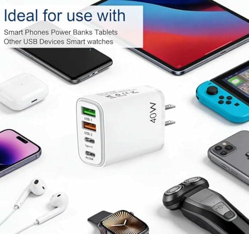 US travel adapter charger, US and Canada charger plug, 40W fast charger plug, with 2 USB-A and 2 USB-C fast charging ports, suitable for US/Canada/China/Japan — view 3