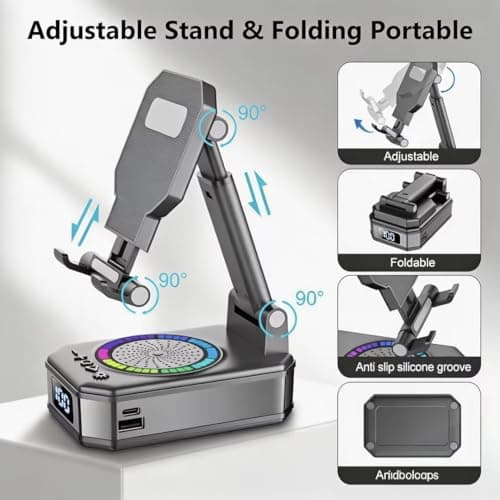 Gifts for Men Women, 4-in-1 Design Phone Stand with Bluetooth Speaker, Grey — view 3