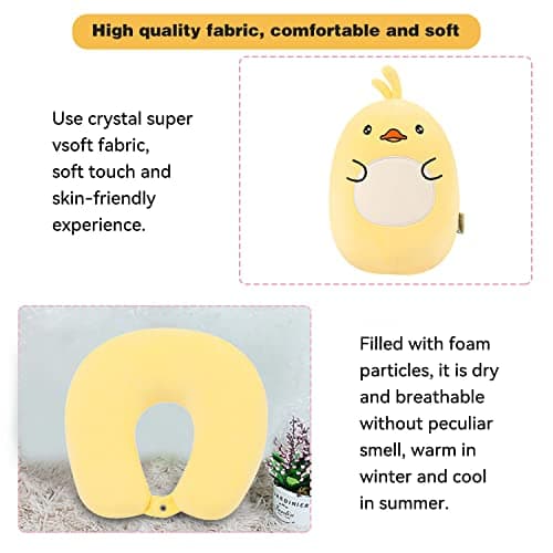 JOYRAVO Kids Travel Pillow - 2-in-1 Deformable Neck Pillow, Soft U-Shaped Pillow with Cute Plush Animals Comfy Sleep and Play Companion for Airplanes, Cars, and Travel - Yellow Duck — view 4