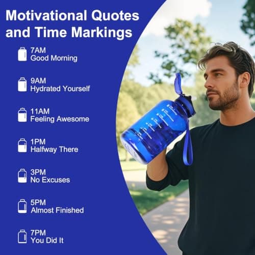 GLEKGLEK 2 Litre Water Bottle with Straw, Motivational Sports Jug Dark Blue — view 6
