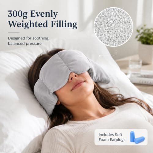 2 Pack Weighted Sleep Mask Blackout Eye Mask Weighted Eye Pillow with Soft Silicone Earplugs and Washable Cotton Cover with Double-Sided Use Soft Fabric for Skin — view 4