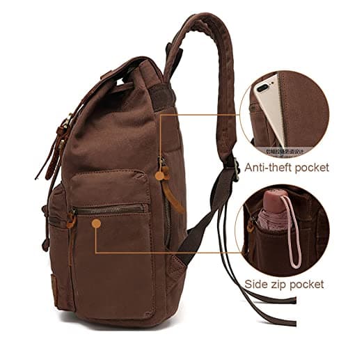 High Capacity Canvas Vintage Backpack - for School Hiking Travel 12-17" Laptop Backapcks for Men Casual Daypacks (Larger-Coffee) — view 4