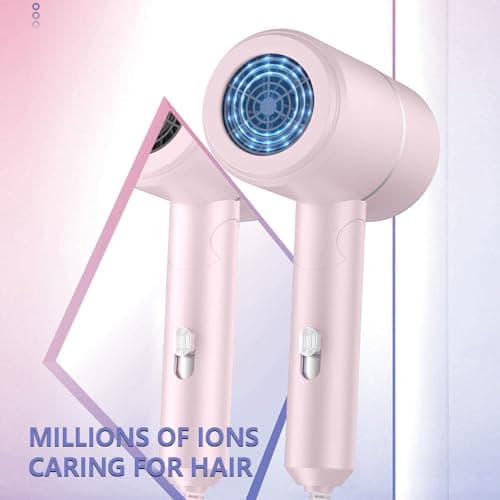 ZOYDP Hair Dryer Travel, Foldable Hair Dryer, Ionic Hairdryer Lightweight with 2 Heat and Cool Button, Silent Hairdryers for Women with 1 Concentrator, Small Hair Blow Dryer for Women Men, Pink — view 5