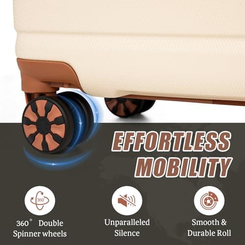 Cosbarn Luggage Sets 5 Piece Suitcases with Wheels, 5 Piece Sets (20/24/28/DB/TB), Fashion (Beige) — view 3